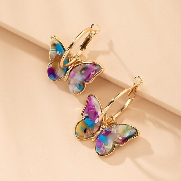 Multicolor Women's Butterfly Charm Drop Earrings - Picture 1 of 2